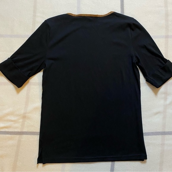 Lauren Ralph Lauren Black Suede Trim Short Sleeve Shirt Women’s Size Large - Picture 4 of 9